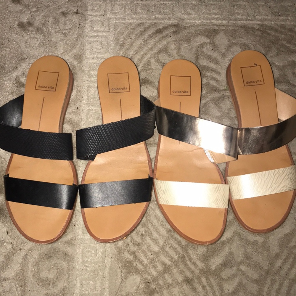Dolce vida sandals, 2 toned black & beige/gold